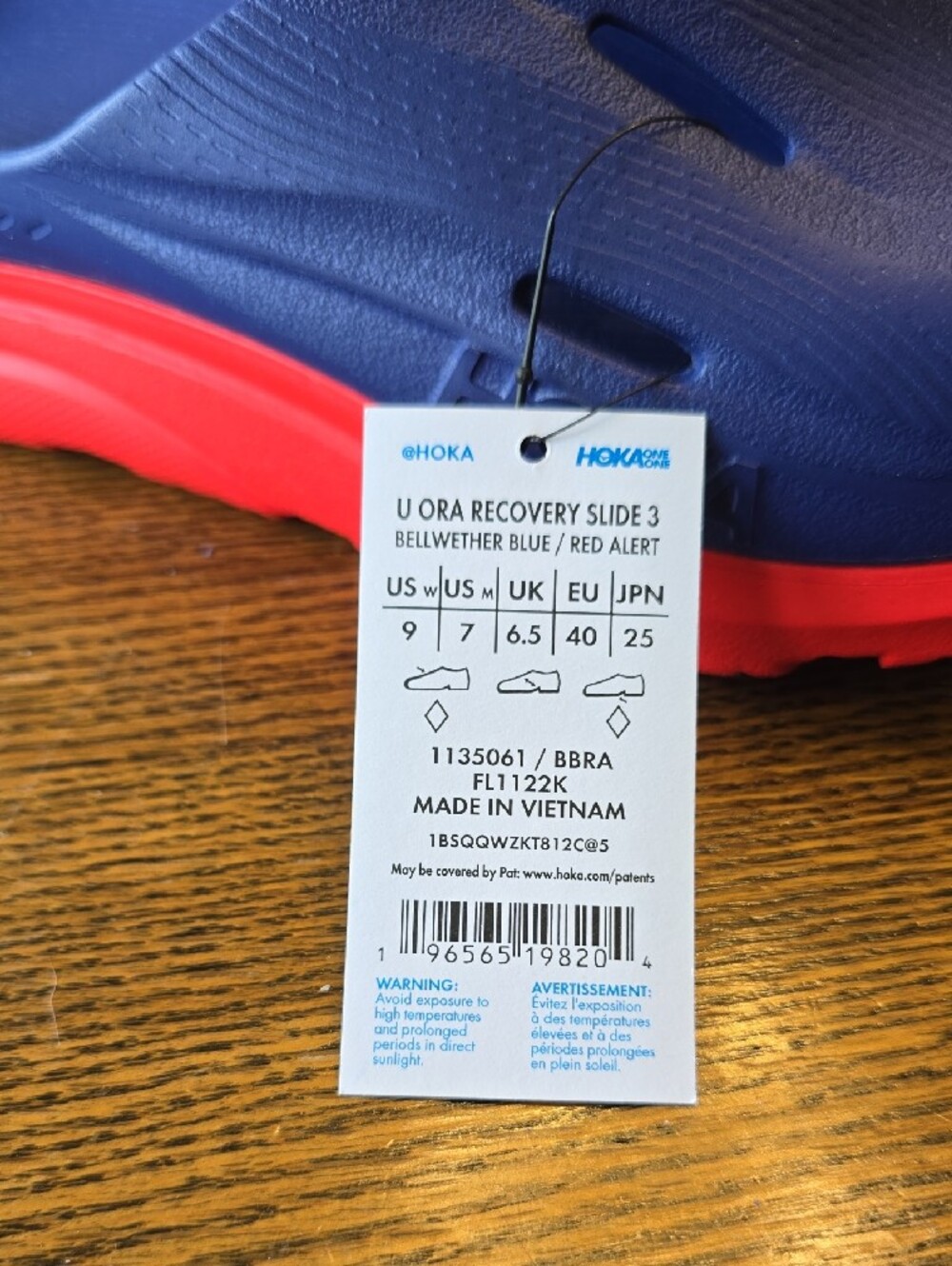 Hoka ORA Recovery Slide 3 in Blue & Red W9/M7 - Picture 2 of 6